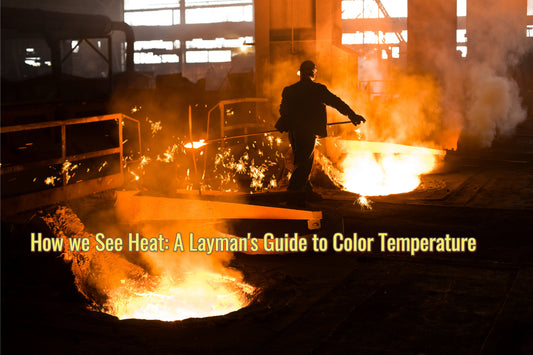 A man with a hard hat working over glowing pits.  Title of article "How we see heat: A layman's guide to color temperature